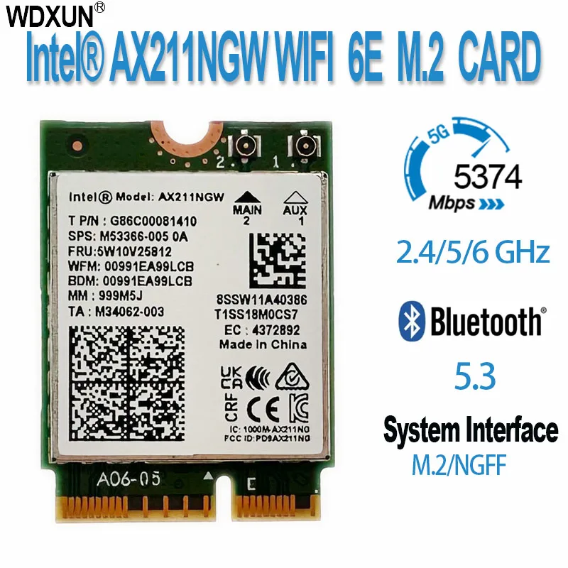 WiFi 6E 5374Mbps Intel AX211 CNVio2 M.2 Wifi Draadloze Kaart Bluetooth 5.3 802.11ax Dual Band WiFi6 Draadloze Adapter voor Win10 64