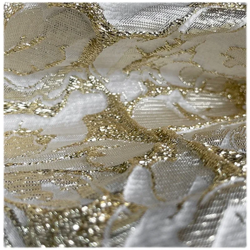 Golden Floral Pleated Convex Textured Jacquard Fabric Jacket Bags High-end Clothing Designer Fabrics Transformation