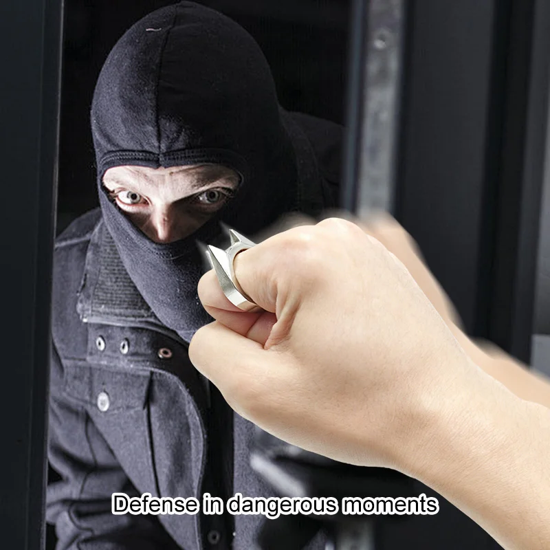 แหวนป้องกันตัว, ที่ทุบกระจก, เครื่องประดับนิ้วที่มีเอกลักษณ์เฉพาะตัว, ป้องกันตัวและป้องกันหมาป่า, โลหะผสมสังกะสี, เส้นผ่านศูนย์กลางภายใน 20 มม.