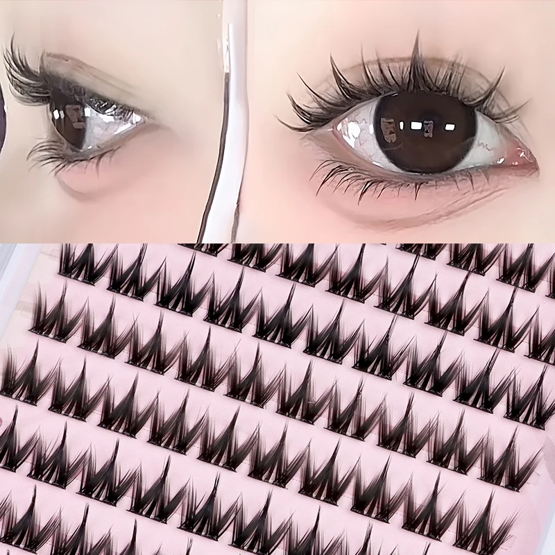 100束入り、高密度、接着剤不要、クラスターつけまつげ、セルフ接着、セクションタイプ、ナチュラルスタイル、マンガ風、フォトジェニック