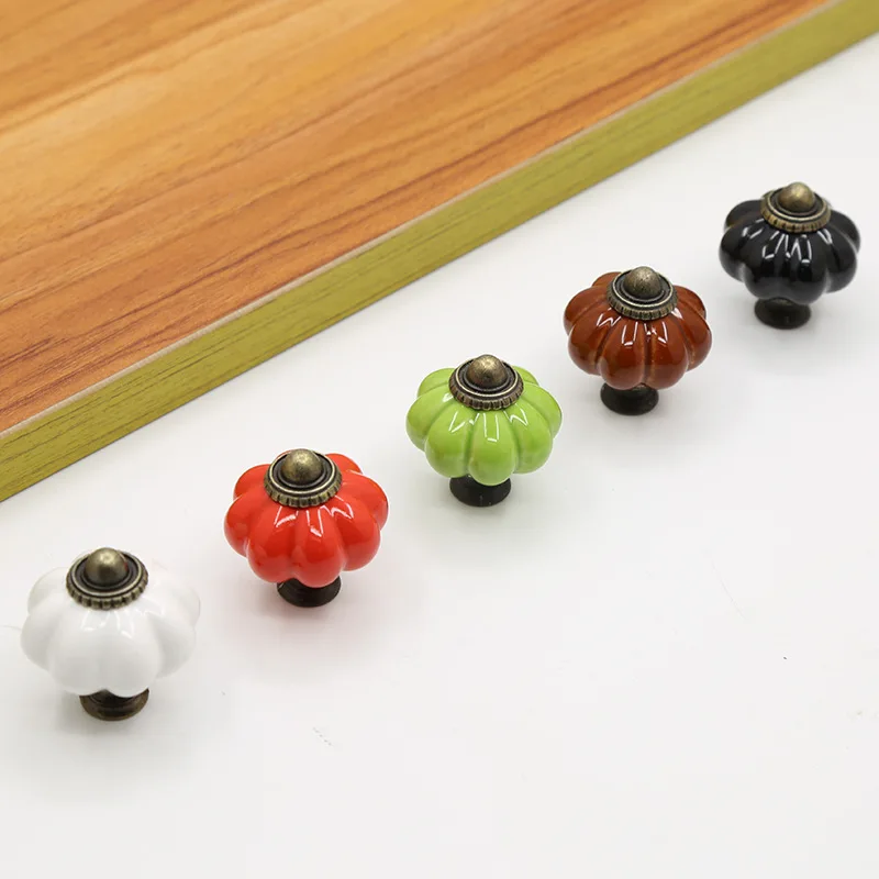 

2pcs/lot Pumpkin Ceramic Handles Drawer Knobs Cupboard Door Handles Single Hole Cabinet Handles Furniture Handles