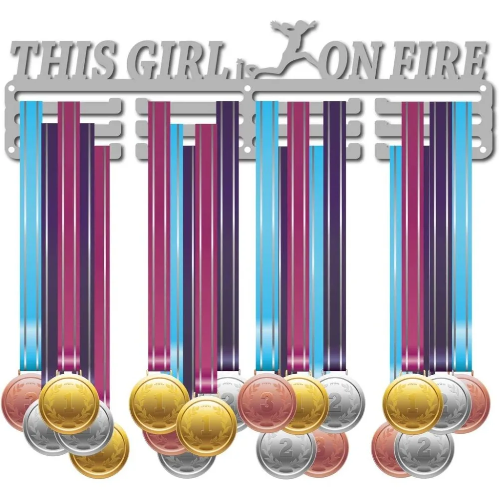 Medal Holder Running This Girl is On Fire Sport Display Hanger Sturdy Wall Mounted Athletes Players Gymnastics Over 60 Medals