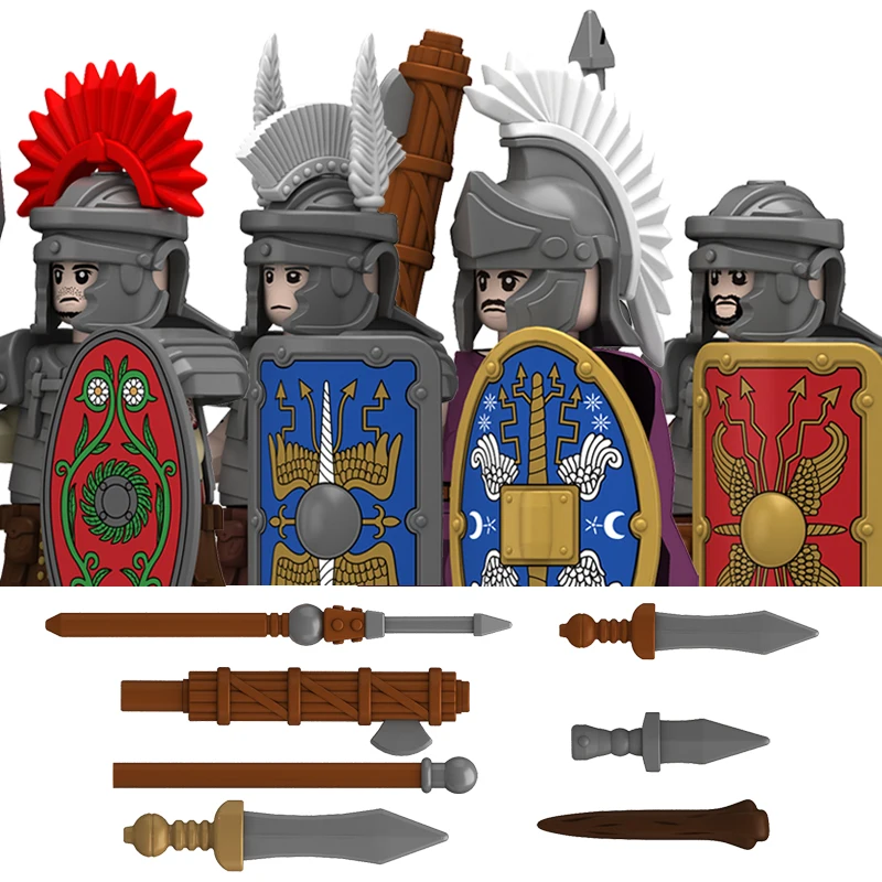 

Средневековые военные римские легионерские строительные блоки, фигурки солдат королевской гвардии, центурон, аджуютт, щит, меч, кирпичи, игрушки