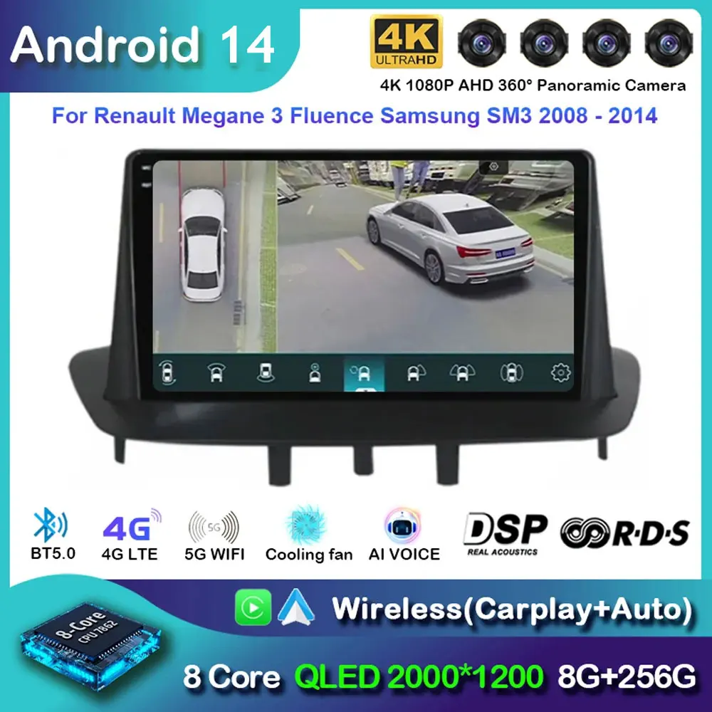 

Android 14 Carplay Car Radio For Renault Megane 3 Fluence Samsung SM3 2008 - 2014 Navigation GPS Multimedia Player wifi+4G BT