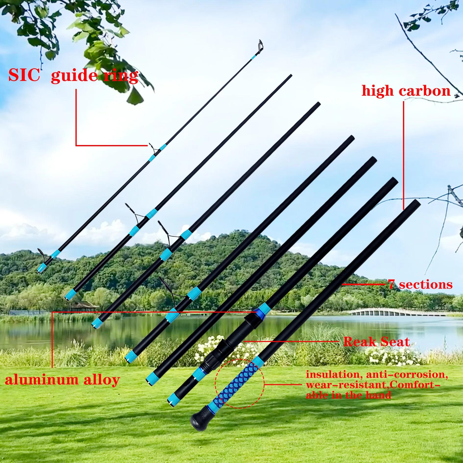 صنارة صيد سمك الشبوط المحمولة من ألياف الكربون، قضيب ركوب الأمواج، 3 أمتار، 3. 6 أمتار، حلقات توجيه سيراميك، ألياف كربون عالية، جسم قضيب قوي، خفيف الوزن، مناسب لصيد الأسماك في مياه مختلفة، مقبض معزول، قبضة مريحة، فارغة كربون عالية الجودة، يحسن الأداء العام لقضيب الصيد وحساسية للقضيب.