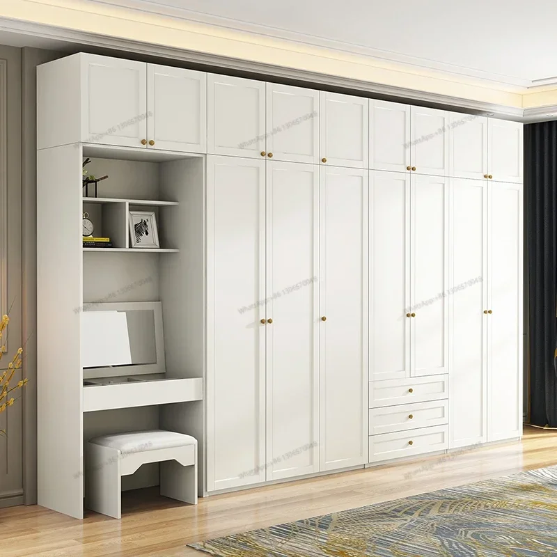 Wardrobe Nordic Light Luxury Modern Simple Home Bedroom Cabinet Economical Overall Four, Five, Six Door Wooden Wardrobe