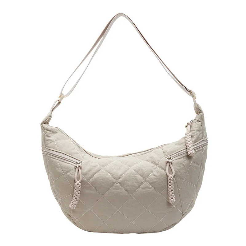 

Fashion Niche Personality Diamond Grid Canvas Bag Women Autumn Winter Large Capacity Commuting Leisure Crossbody Dumpling Bag