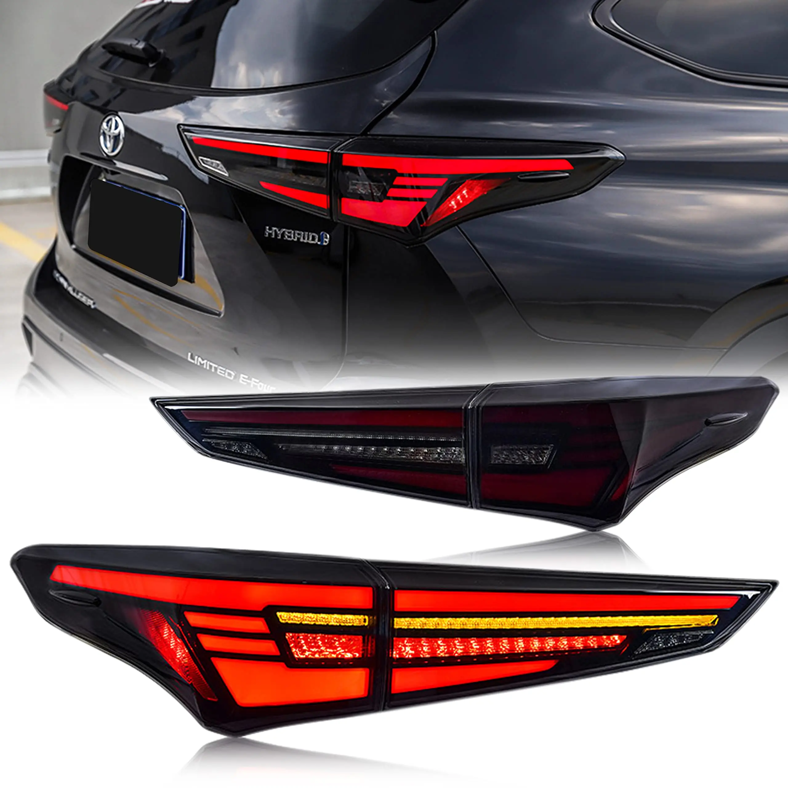 LED Tail Lights For Toyota Highlander 2020 2021 2022 Black Sequential Indicator Start Up Animation Rear Lamps