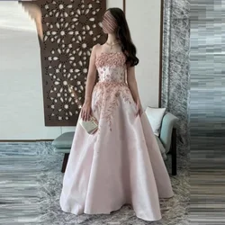 Vestido de fiesta personalizado, vestido de noche Formal, tirantes transparentes, corte en A, largo hasta el suelo, apliques, vestidos para ocasiones a medida, Arabia Saudita