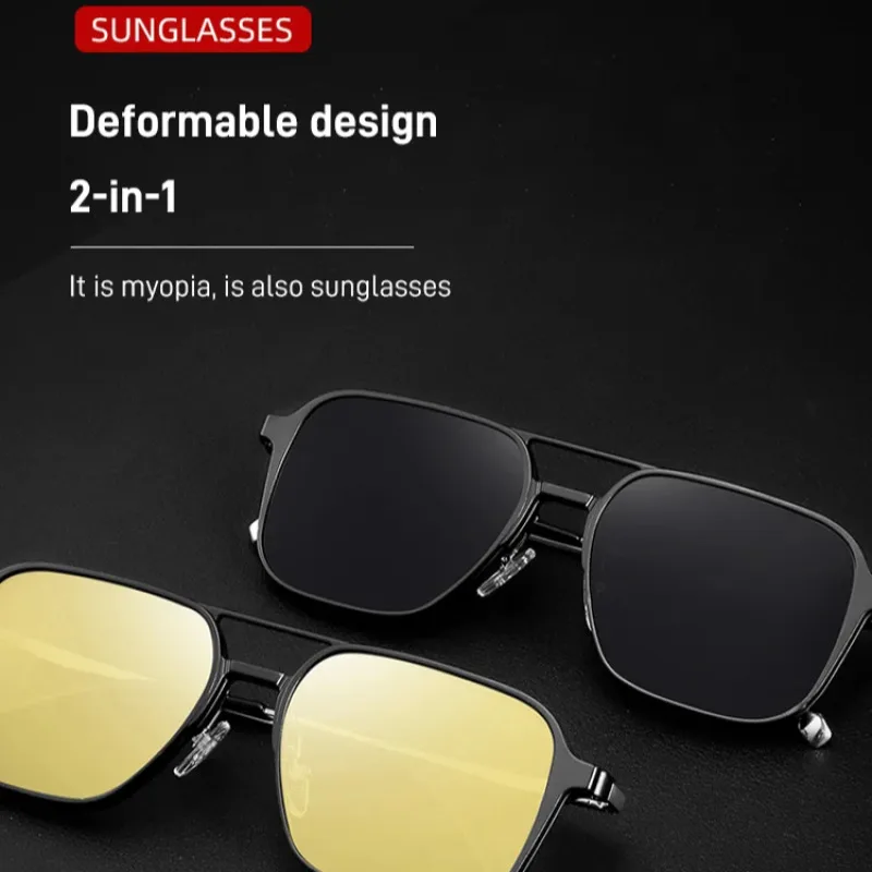 Men\'s Double Beam Aviator Sunglasses Interchangeable Polarized Sleeves Magnetic MyopiaFrames