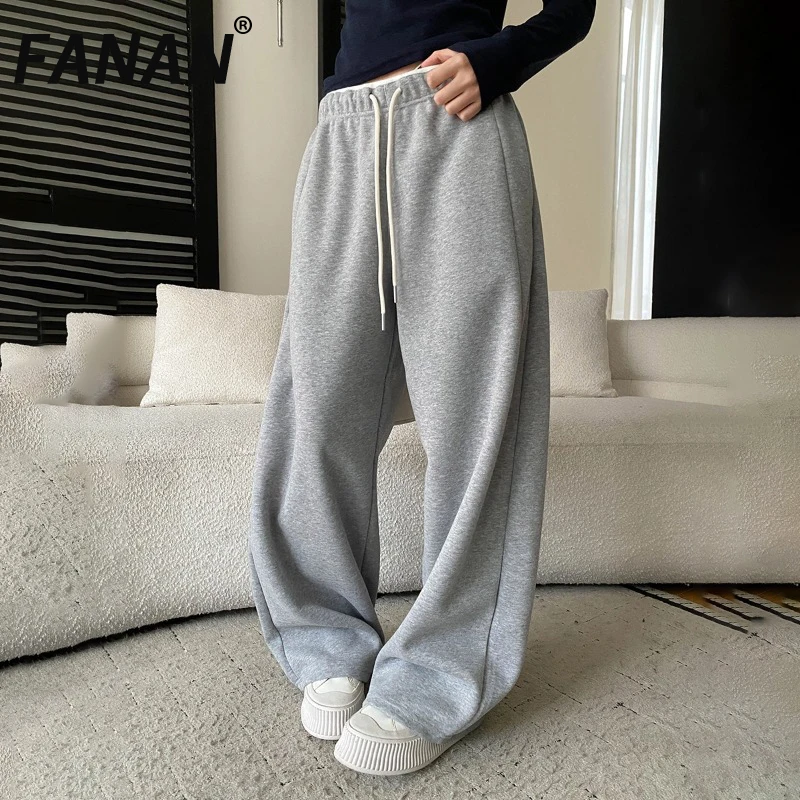 

FANAN Minimalism Casual Pants For Women Elastic High Waist Straight Loose Trousers Fashion Versatile Clothing 2026 Spring New