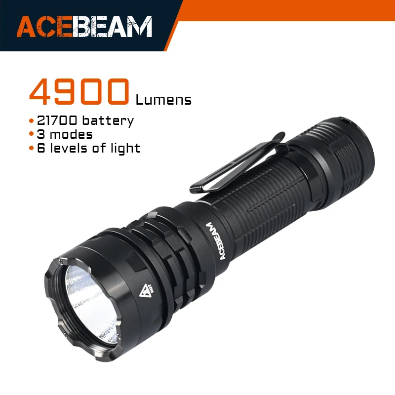 ACEBEAM Defender P17 Tactical Flashlight Dual Tail Switch 4900lm 445m Long Range Throw Instant Activation/Strobe XHP70.3 HI LED