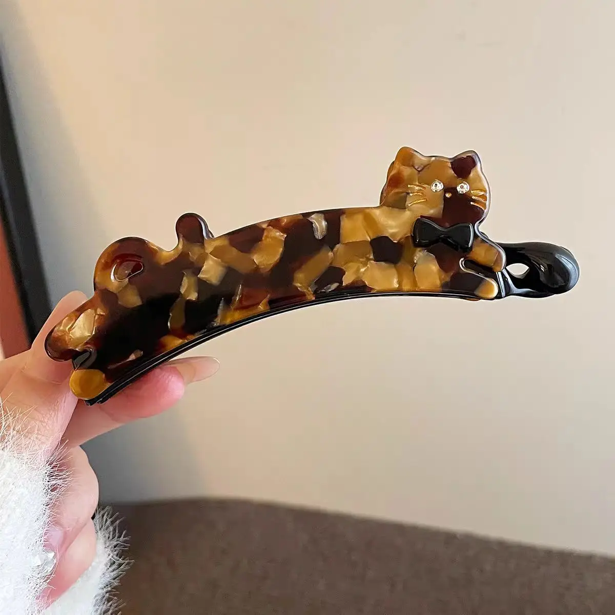 مشبك شعر من الأسيتات على شكل قطة على الطراز الكوري للنساء، مشبك رأسي خلفي للرأس، دبوس شعر على شكل ذيل حصان، مشبك موز ذو مظهر راقي #6