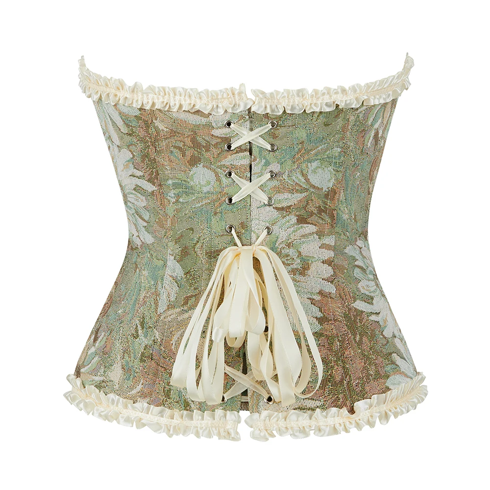 Lolita Oil Painting Corset Lace Trim Shapewear Corselet For Women Renaissance Vintage Bustier Top