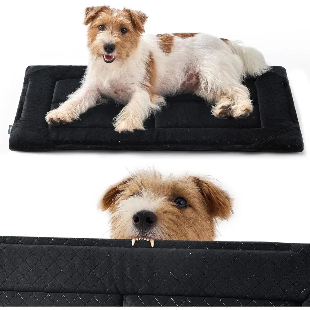 

Chew Proof Dog Bed Medium Size Dog Machine Washable Pet Crate Pad Durable Kennel Pad for Chewers, Black