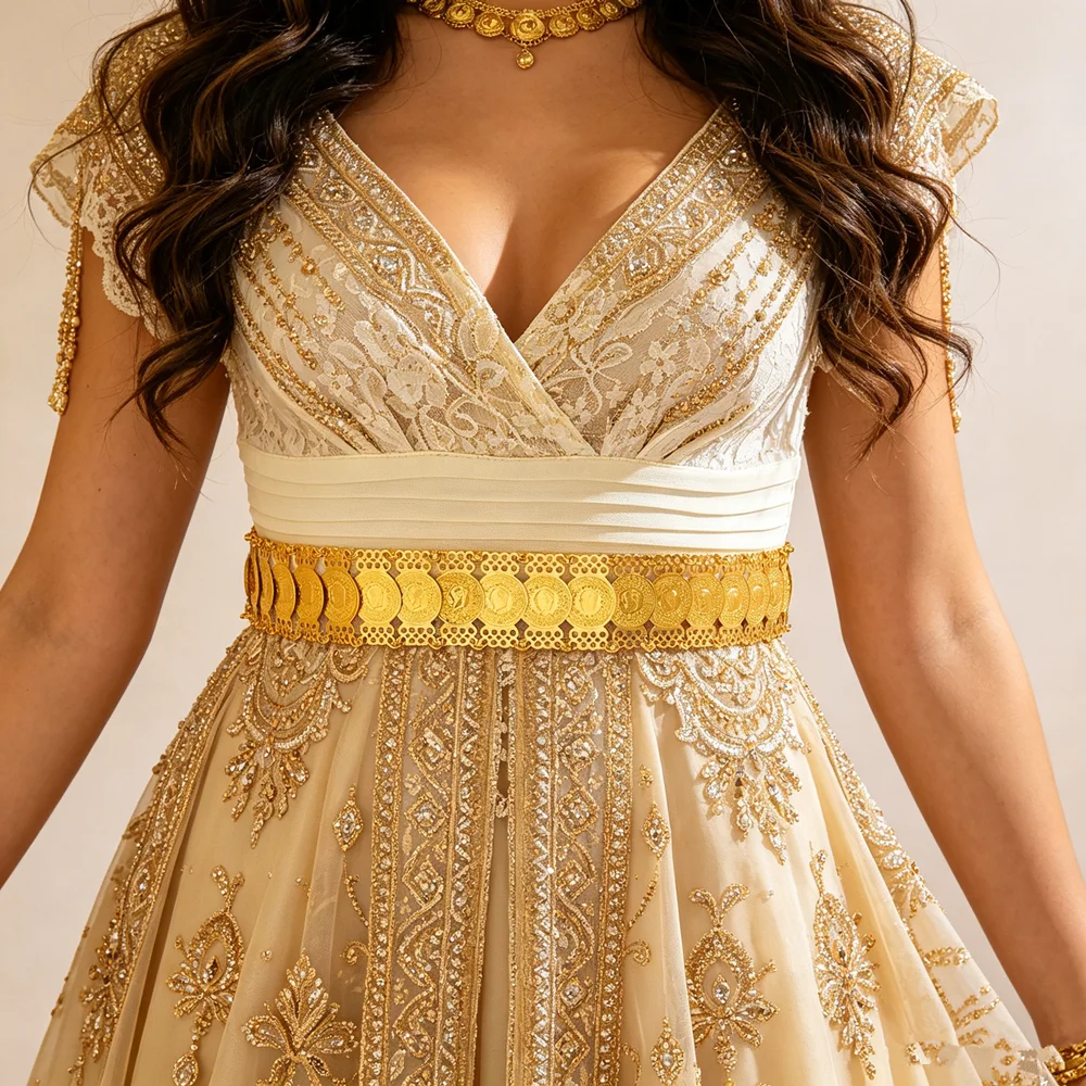 Women Vintage Coin Waist Chain Continuous Engraved Gold Coin Belt for Ethnic Style Party Wedding Banquet