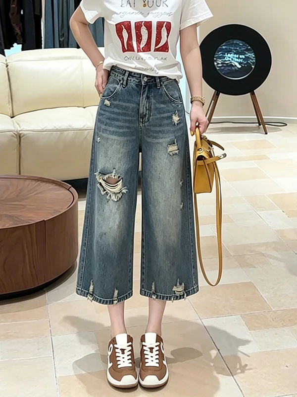 

Retro High Waist Wide Leg Jeans Fashionable Casual Loose Slimming Straight Cut Trousers for Women Summer Season New Arrival