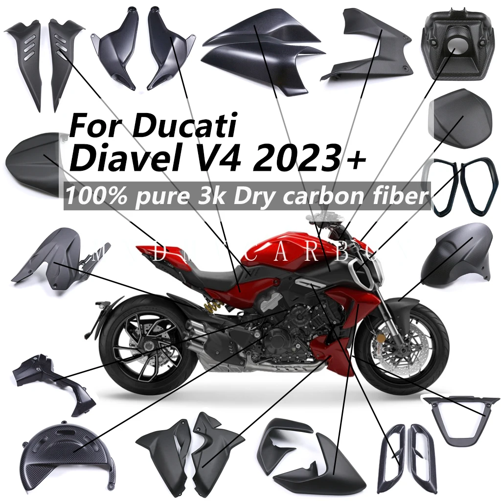 

Для Ducati XDiavel Diavel V4 2026 2025 2024 2023: Комплекты обтекателей из 100% сухого карбона 3K (боковые панели и полный обвес) для мотоциклов