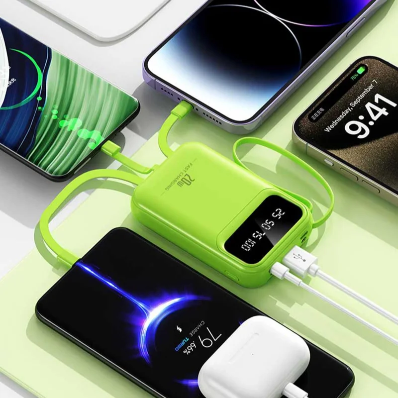 Oneplus 100000mAh Power Bank Built-in Cable PD 20W Fast Charging Large Capacity Portable Mobile Power Bank For iPhone Samsung