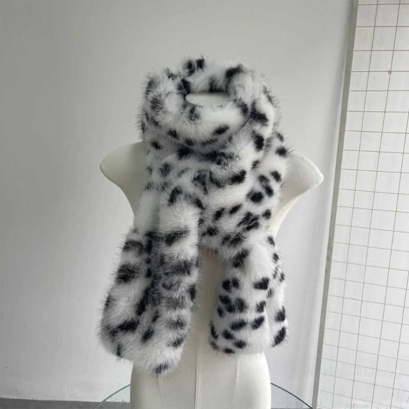 

E15F модный плюшевый шарф с леопардовым принтом, осенне-зимний толстый шейный платок, теплый шейный платок