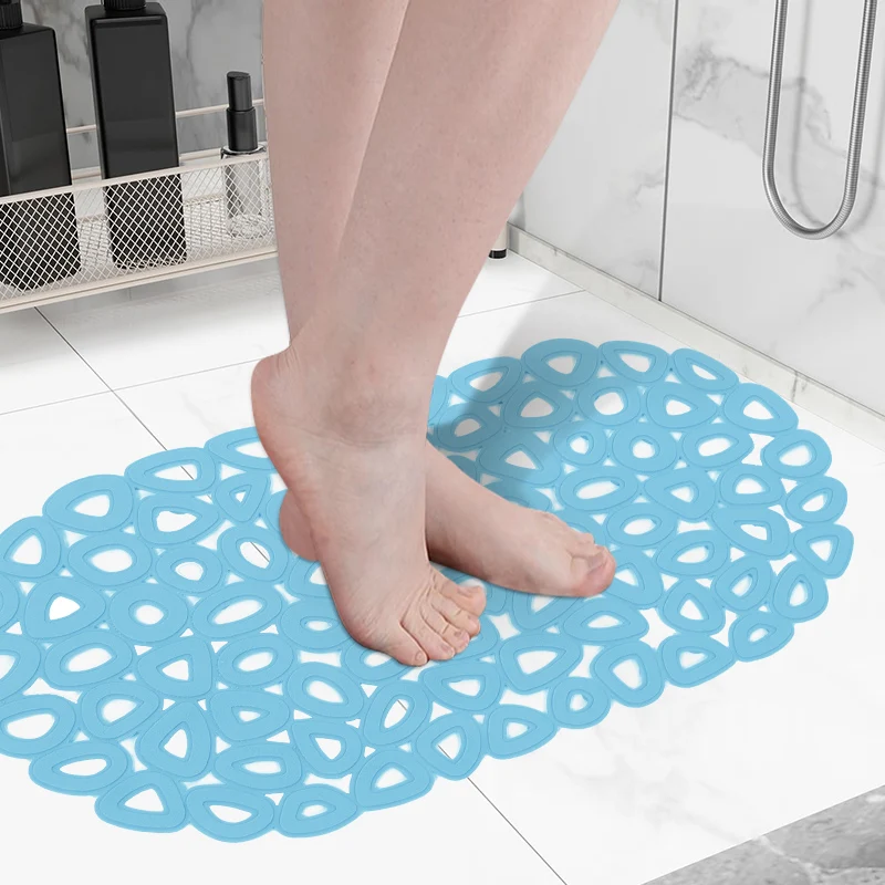 Bathroom Non-Slip Waterproof Mat With Suction Cup,Quick Drain Bath Rug Bathroom Massage Ring Shower Mat Ellipses Hole Carpet