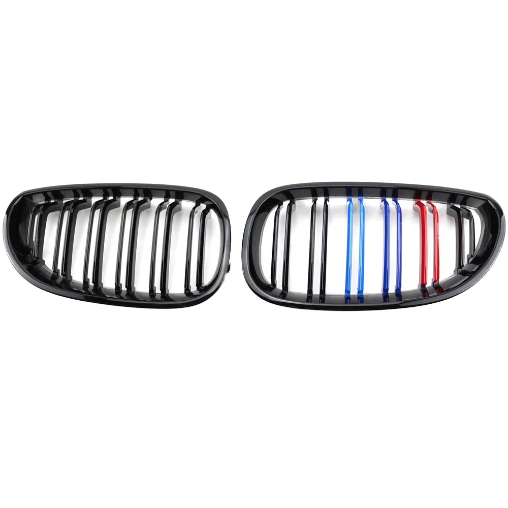 Gloss Black M-Kleur Front Nier Grill Racing Grills Voor Bmw 5 Serie E60 E61 M5 520I 535I 550I 03-10 Sedan Dubbele Lijn Grille