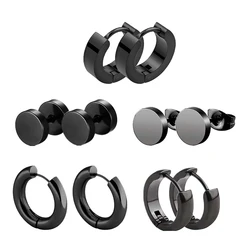 5 Pair Black Earrings Stainless Steel Ear Hoops for Men and Women