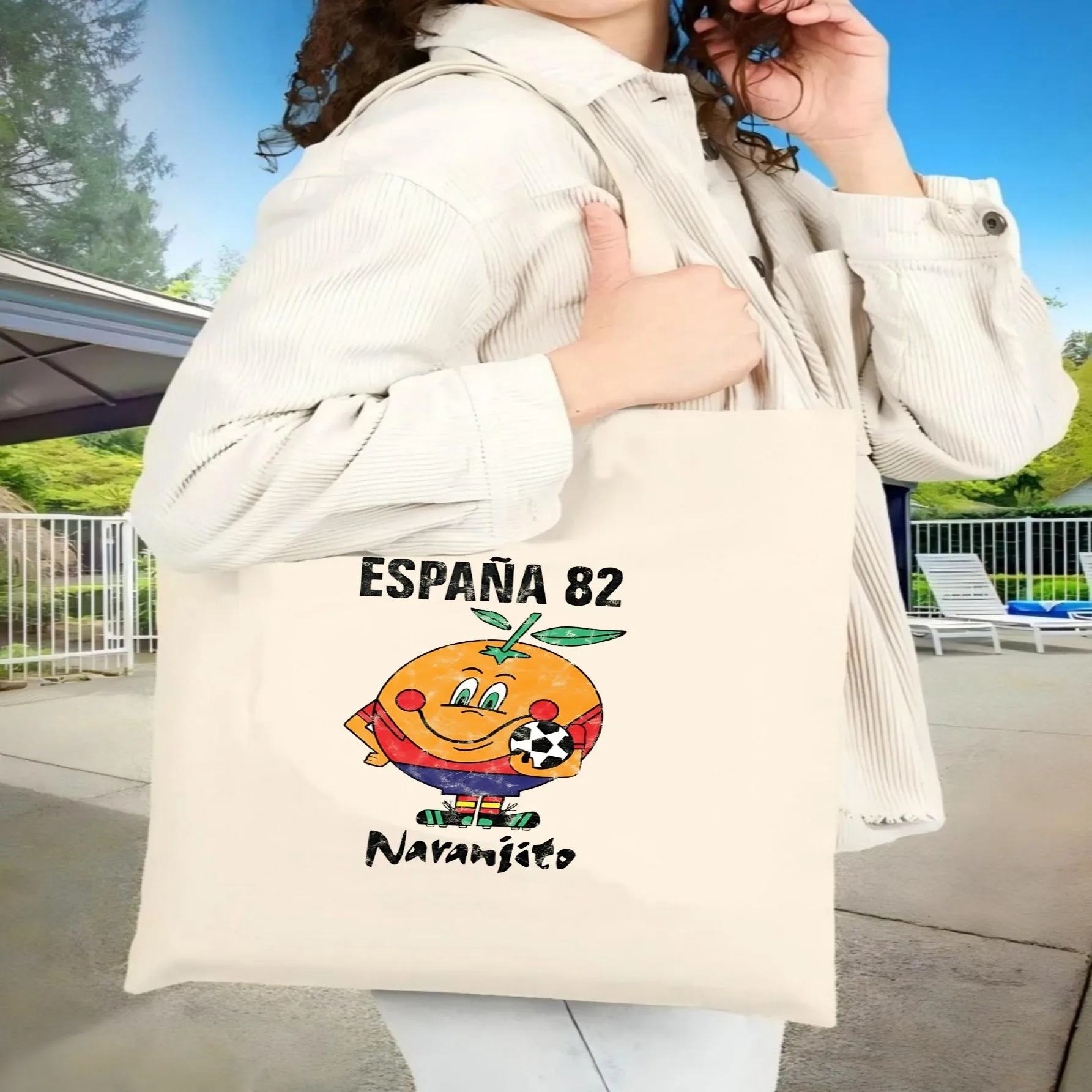 Bolsa de Lona Unisex Naranjito Mundial de Fútbol 82 España 2026, Nueva Llegada, Espaciosa, Duradera, Reutilizable, Multiusos, para el Hombro