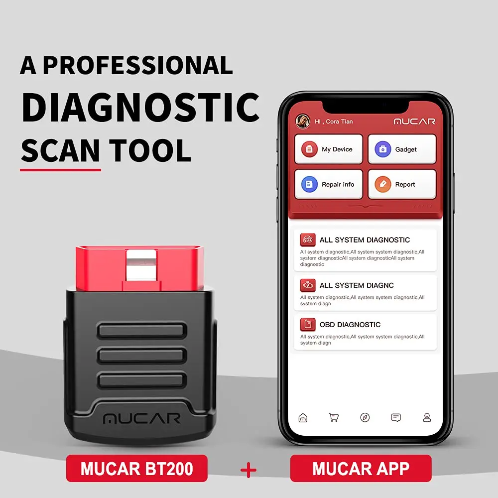 2024 mucar BT200สแกนเนอร์, OBD2บลูทูธเครื่องอ่านรหัสระบบเต็มเครื่องมือวินิจฉัยรถยนต์สแกนเนอร์ยานยนต์