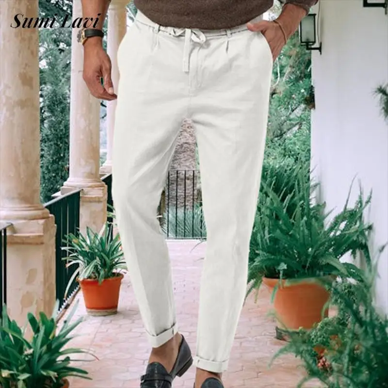 

Autumn Daily Leisure Breathable Pants Men Fashion Lace-up Waist Straight Pants For Mens Casual Solid Color Drawstring Trousers