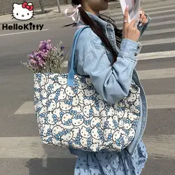 Sanrio Hello Kitty Korean Style Aesthetic Print Bags Cartoon Fashion Canvas Handbags Women Luxury Commuter Shoulder Bag Y2k Tote