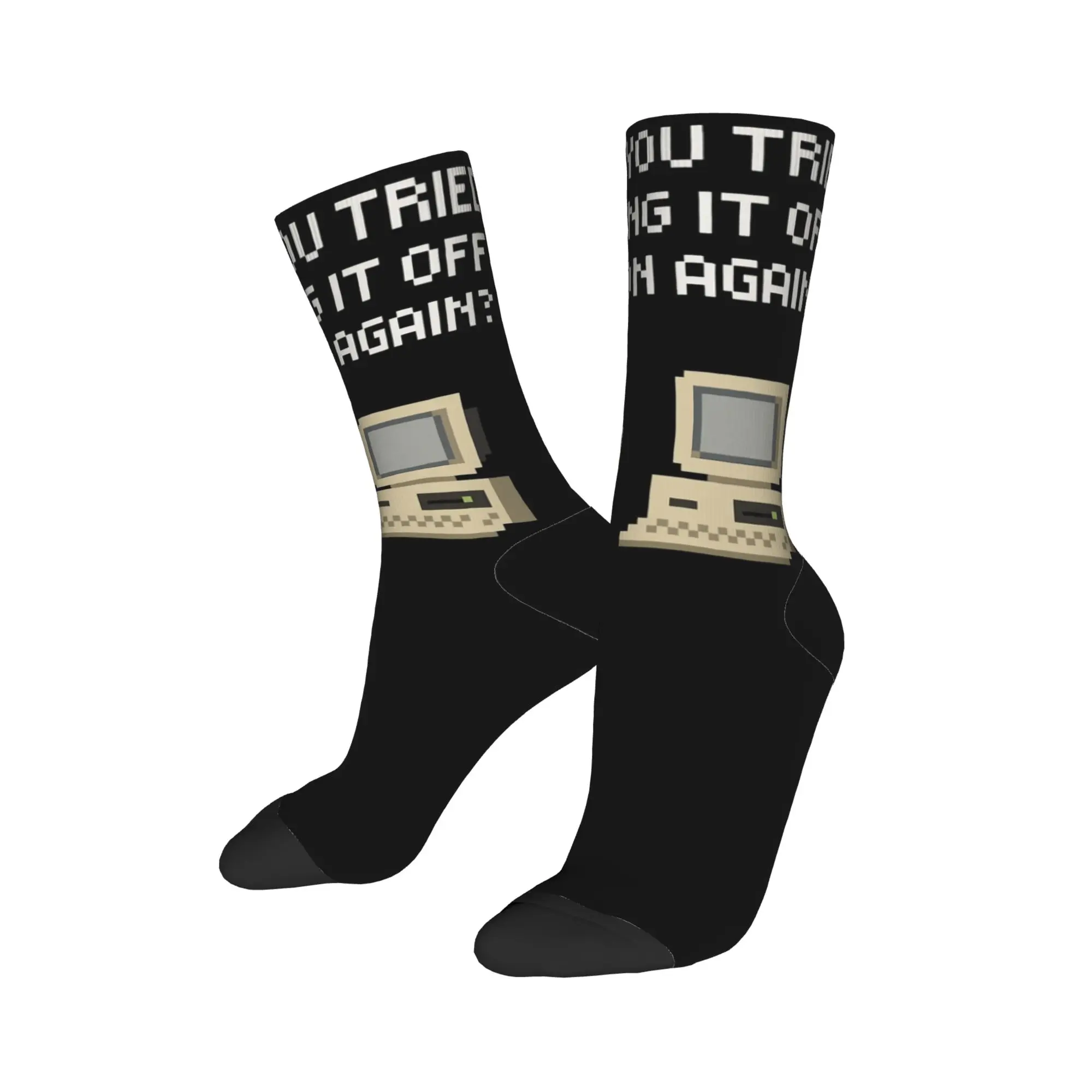 Retro IT Crowd Roy Tech Support Quote Geek Football Socks  Polyester Long Socks for Women Men Sweat Absorbing