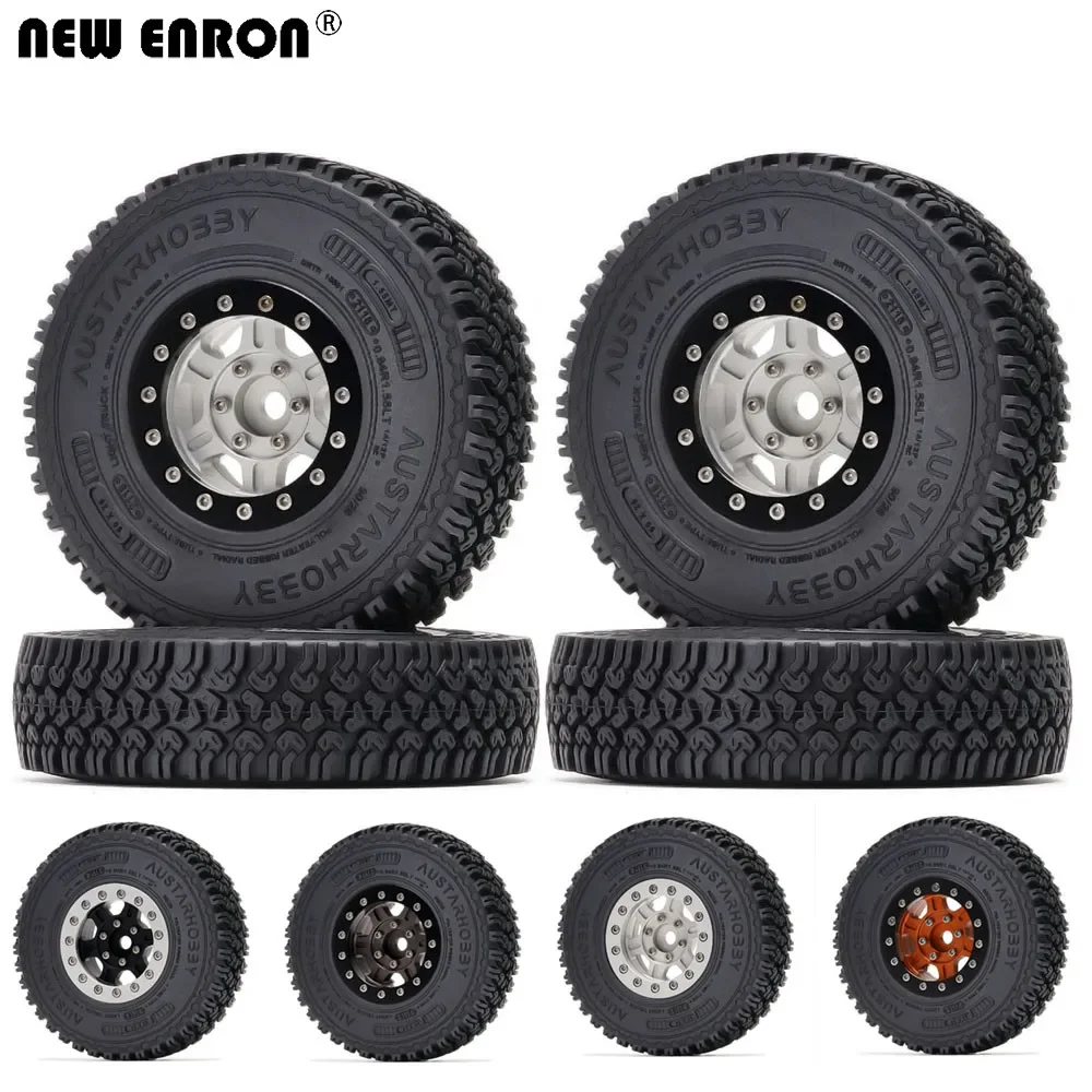 

NEW ENRON Alloy 1.55inch 6 Spokes Beadlock Wheels Hub & 90mm Rubber Tires for 1/10 RC Car TAMIYA CC01 TF2 LC80 jimny Axial 90069