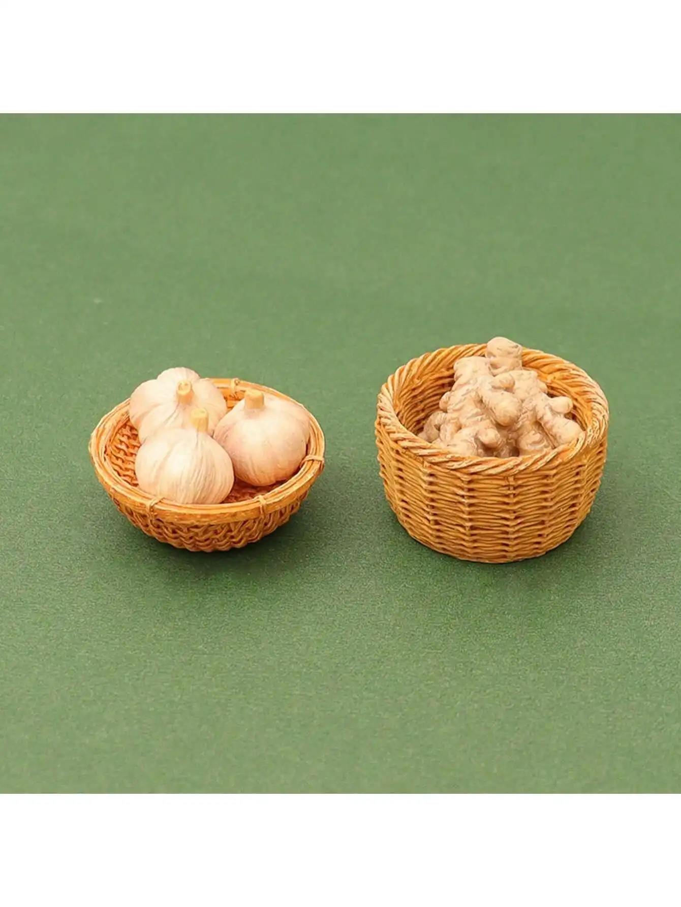 8pcs/Set Miniature Doll House Ginger, Garlic And Basket: 1/6 1/12 Scale Realistic Farming Food Model, Kitchen Or Supermarket Sce image 2
