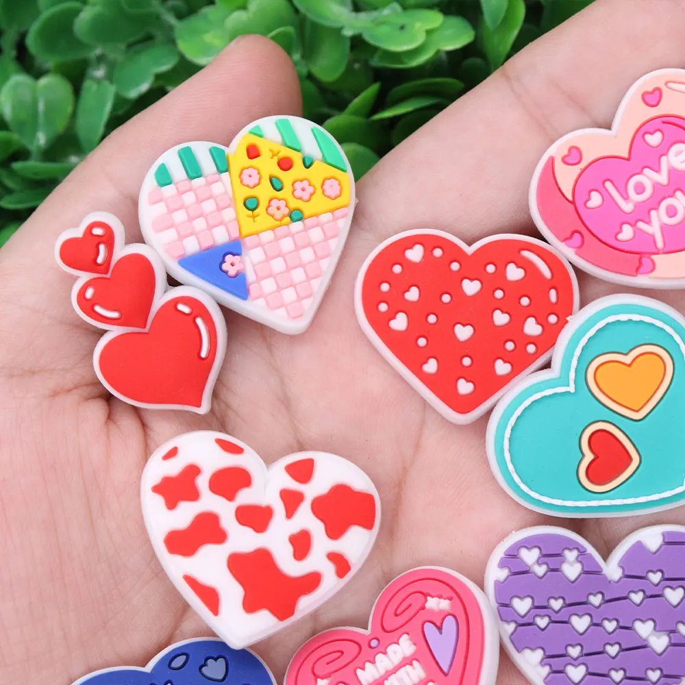 1-34PCS Cartoon Heart Flower Love You PVC Buckle Hole Shoes Ornament Shoe Charms Accessories For Clogs Pins Valentine's Day Gift