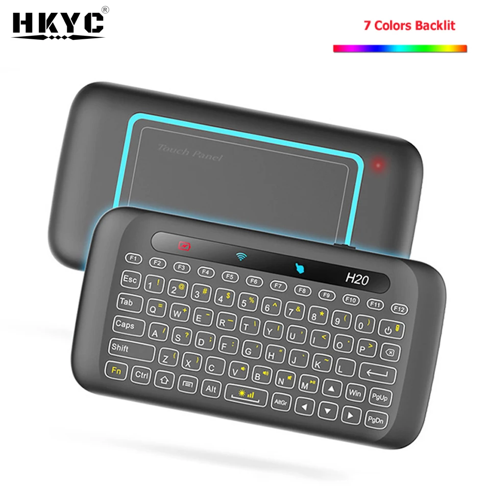 HKYC H20 Mini 2.4Ghz Wireless Keyboard Backlight Touchpad Air Mouse IR Leaning Remote Control for Andorid Box Smart TV Windows