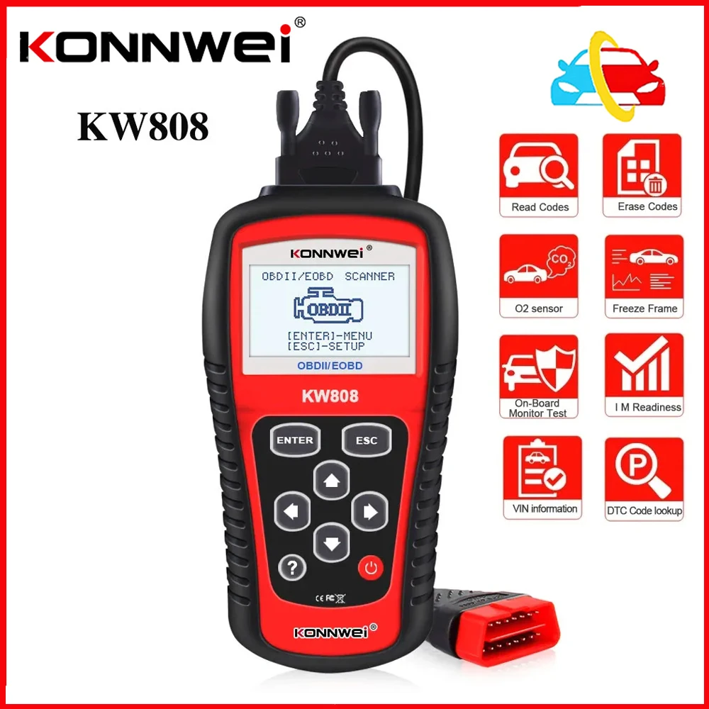 

KONNWEI KW808 Universal OBD2 Scanner EOBD OBD Professional Car Auto Diagnostic Tool Read Clear Fault Codes Supports CAN J1850