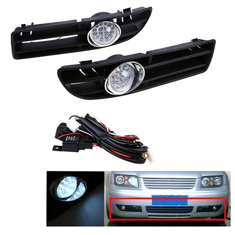 1 คู่ LED Foglamp ด้านหน้ากระจังหน้ากันชนหน้าหมอกไฟอุปกรณ์เสริมสําหรับ VW Bora Jetta MK4 1999-2007-T61C