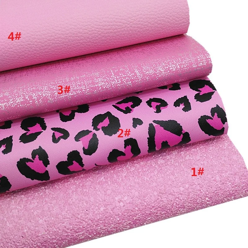 Pink Glitter Leather Sheets Suede Mesh Glitter Leather Hearts Printed Smooth Leather Litchi DIY Craft Sheets Mini Rolls W363