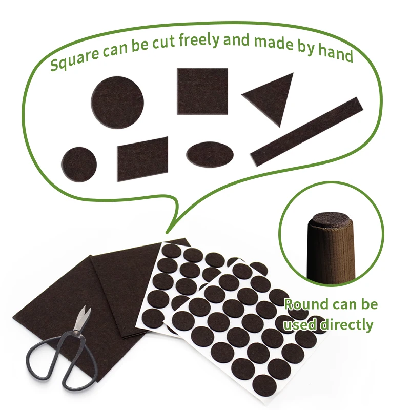50 Pieces of Ordinary Brown Felt Pads and 2 Pieces of 15*15cm Furniture Felt Pad Set for Hardware and Wood Floor Protectors, Non-Slip Chair Leg