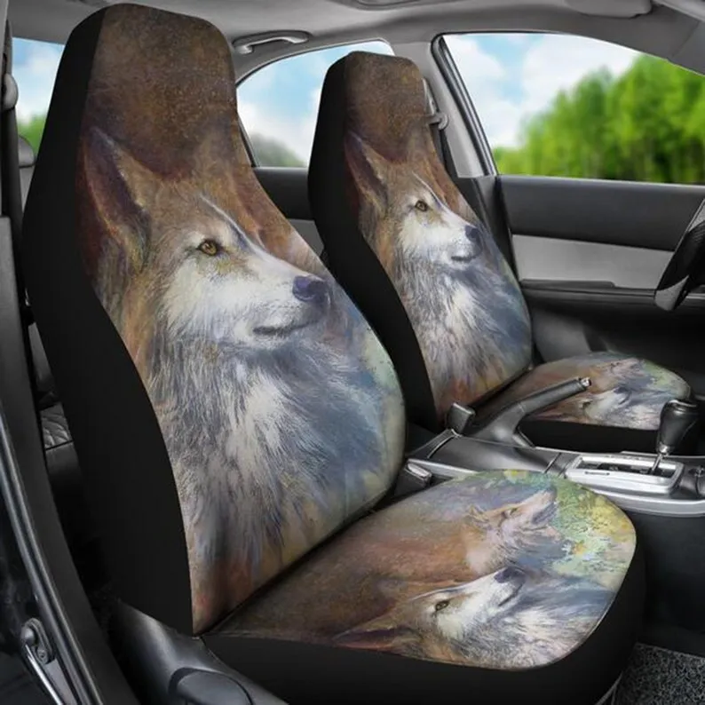 Wolf Car Seat Covers. These Front Seat Covers Are A Great Gift Idea For Yourself Or Any Wolf Lover.