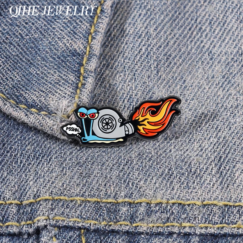 Cartoon Anime Snail Enamel Pin Creative Snail Turbine Engine and PSSHH Design Funny Brooch Bag Badge Jewelry Gift for Fan Friend