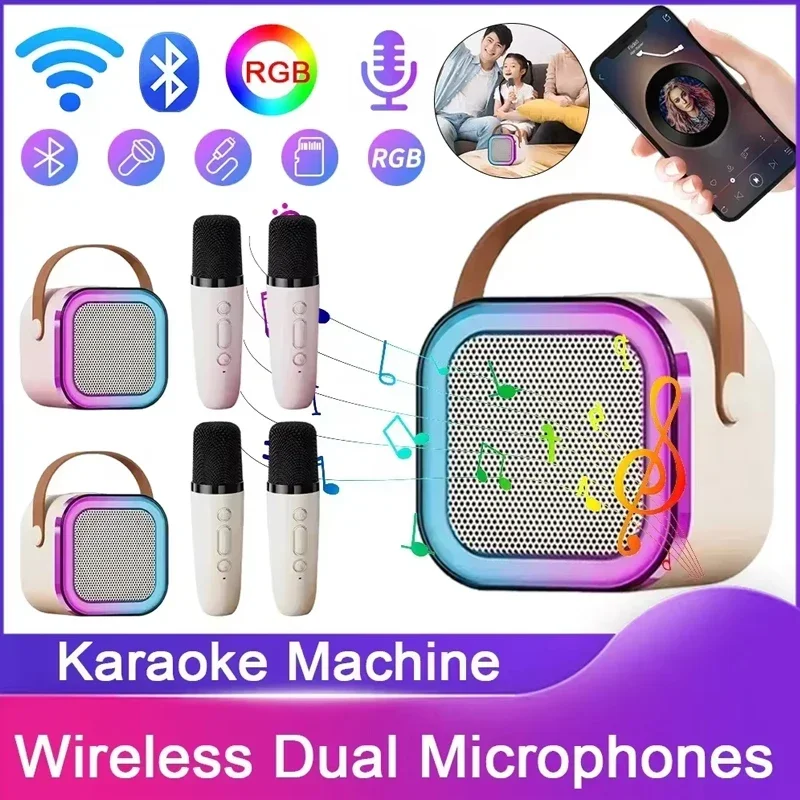 K12 Karaoke Machine Portable Bluetooth 5.3 PA Speaker System with 1-2 Wireless Microphones Home Family Singing Children's Gifts