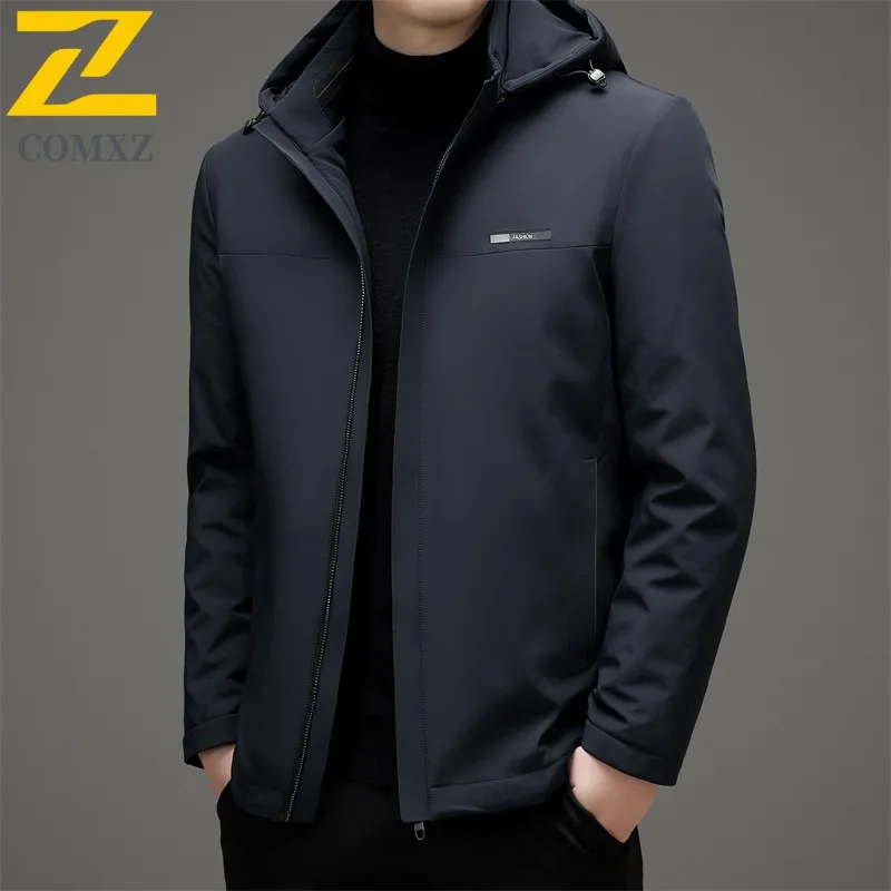 

COMXZ Men Down Jacket Casual Detachable Hooded Outdoor Adventure Windproof Parka 90 Percent White Duck Down Winter Garment