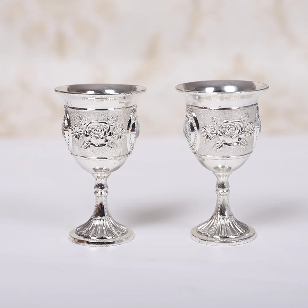 Inlay Style Zinc Alloy Goblet Goblet Carved White Glass Stem-cup Stemware for Home Bar Party (Silver)