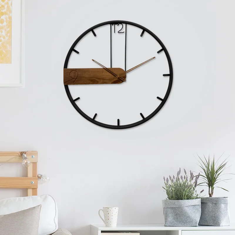 New simple silent clock restaurant sofa background wall decoration art clock wooden pointer wall clock