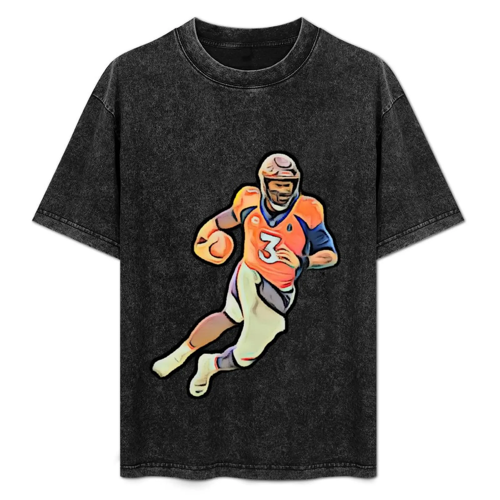 

Футболка Russell Wilson Denver Quarterback с ярким мультяшным принтом, повседневная футболка больших размеров