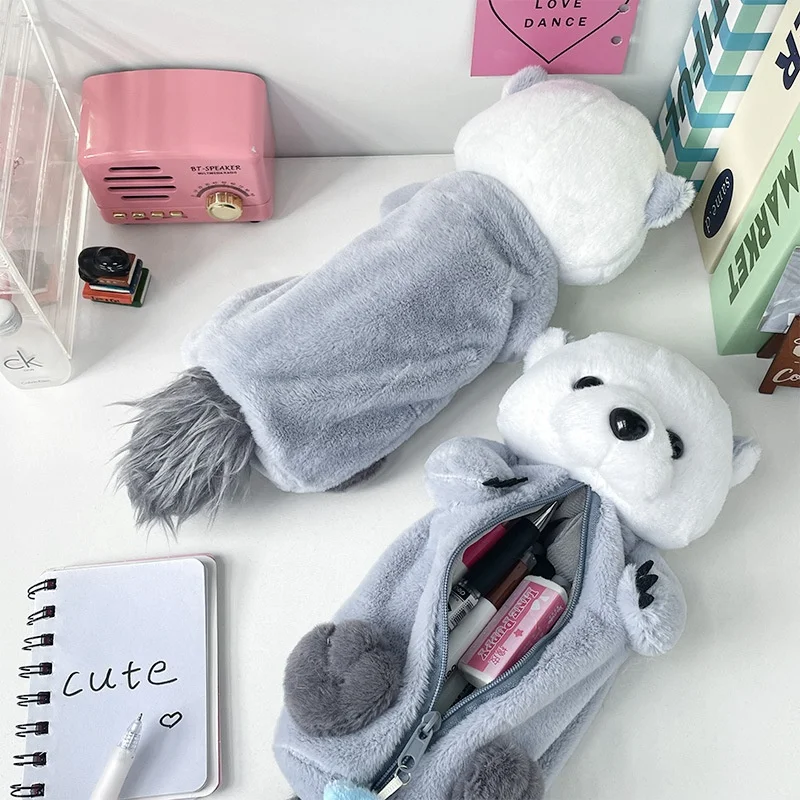1PCSStationery Federmäppchen, niedliches Otter-Plüsch-Federmäppchen, praktische Cartoon-Ozean-Studenten-Briefpapier-Aufbewahrungstasche