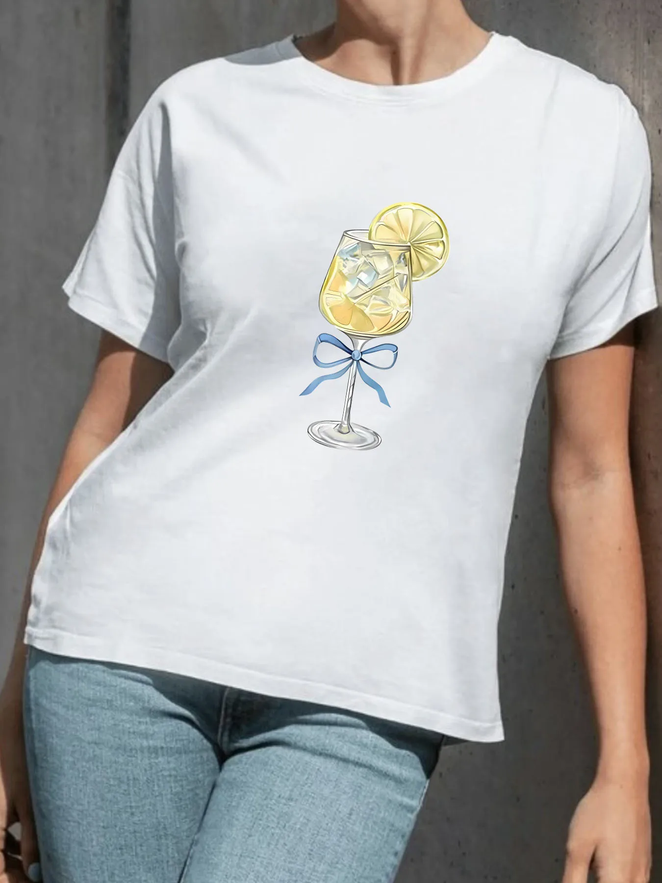 

Ice lemon water Plus size women's round neck short sleeve T-shirt with elastic half sleeves and trendy prints