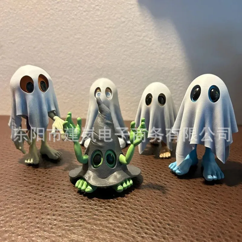 

1/2PCS Halloween Ghost Doll Small Ornament Greenish Blue Creative Cute Resin Crafts Home Decoration Children's Birthday Gift